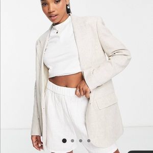 Pull&Bear Oversized Rustic Linen Blazer in Stone
